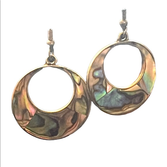 Vintage mexico abalone alpaca silver dangle earrings - Picture 2 of 6